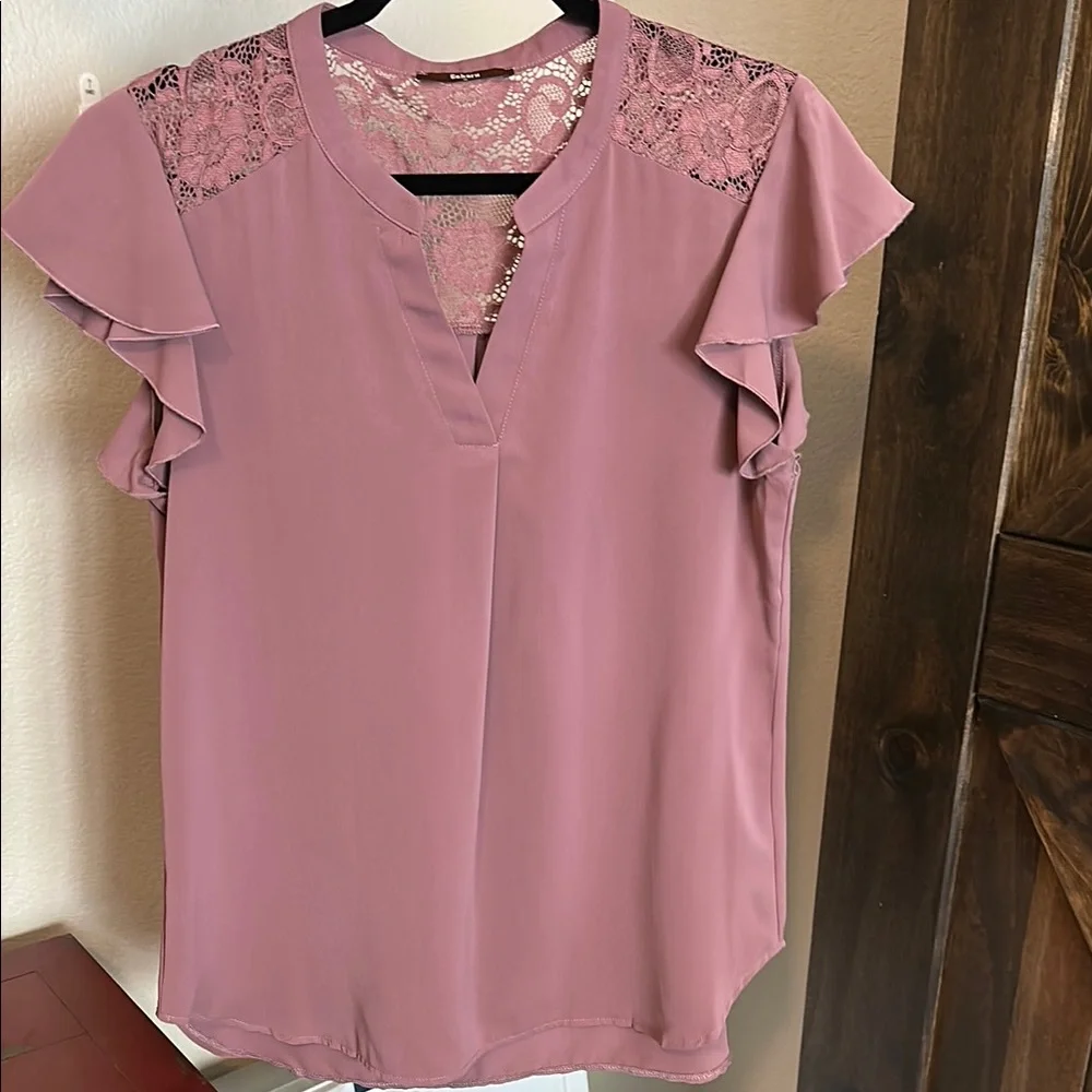Pink Flutter Sleeve Ruffled Blouse with Mandarin Collar - Picture 1 of 1